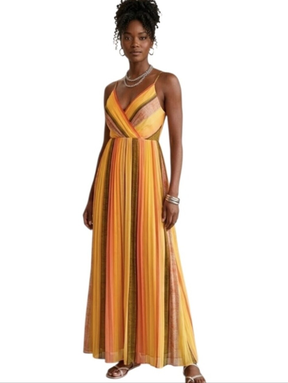 Striped Yellow Orange Maxi Dress with Crisscross Back